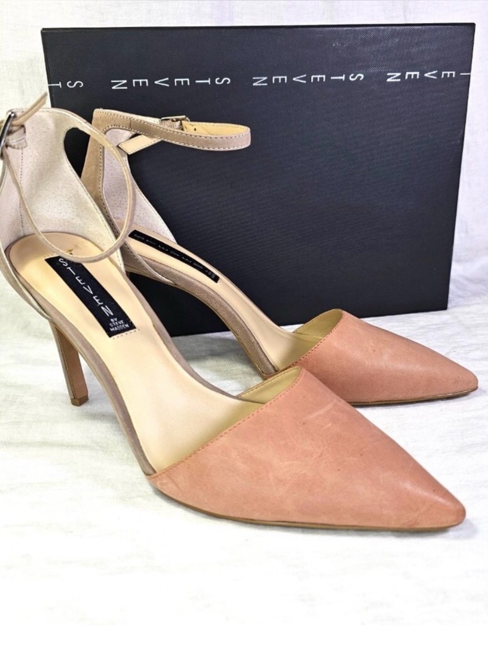 Steve Madden Anibell 3.5” High Heel Two-Tone Ankle Strap Pumps US8 Cognac Peach
